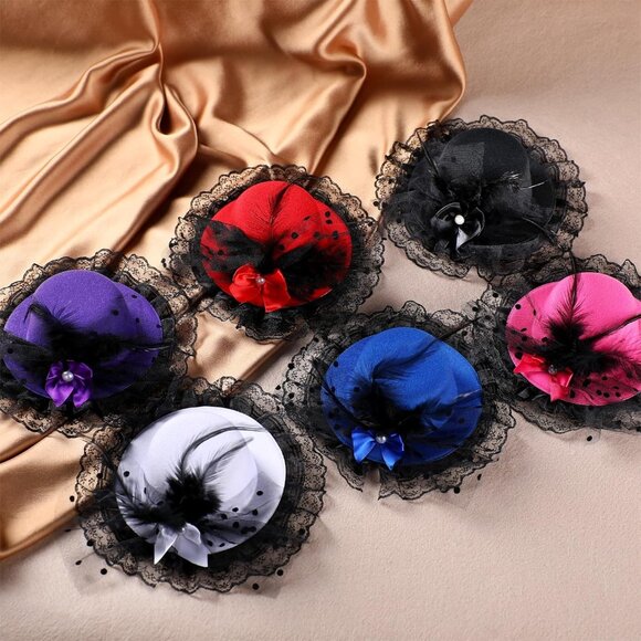 Girls Mini Fascinator 6 Pack Vintage Tea Derby Clip-On Hair Accessories - Picture 6 of 8